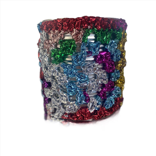 Crochet glitter curtain vase